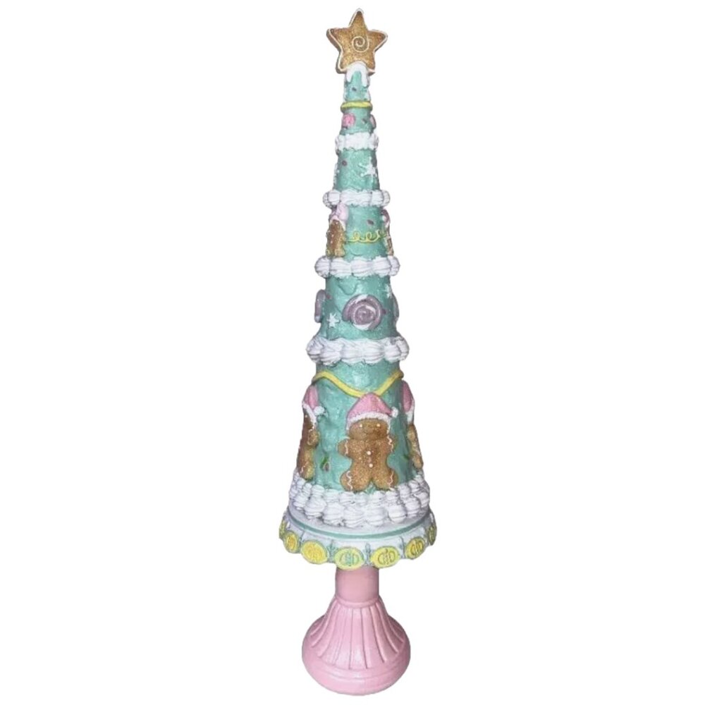 Pink Green Gingerbread Icing Sugar 17" Resin Star CHRISTMAS TREE New NWT